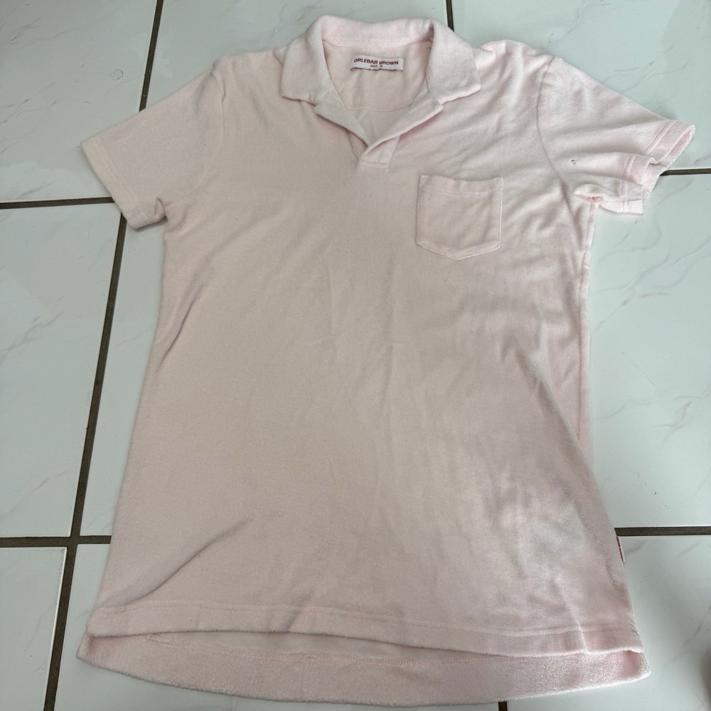 Orlebar Brown SS Light Pink Terry Cloth Cotton Polo Shirt Size M Johnny Collar